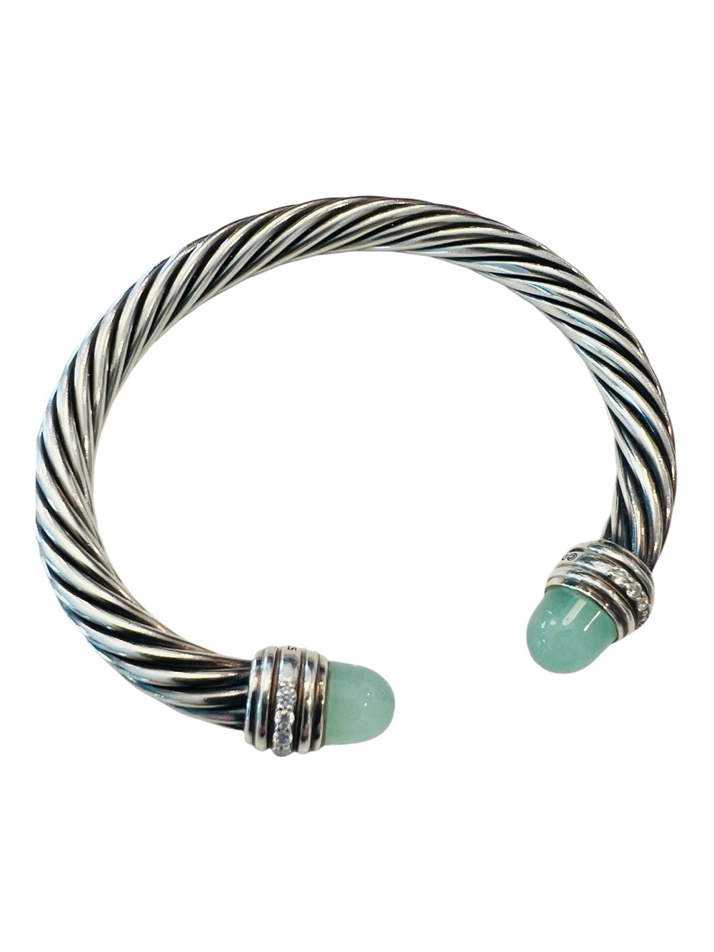 David Yurman Cable Classics 7mm Aqua Chalcedony Diamond Sterling Silver Cuff